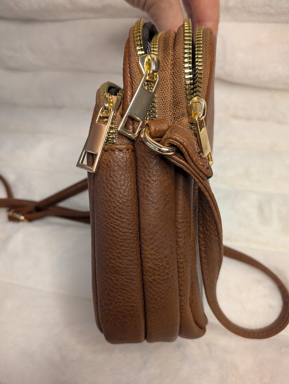 Triple Zipper Faux Leather Crossbody - Picture 3 of 10